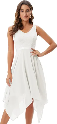 Vista 2 de Meetjen - Vestido de encaje floral para mujer, clásico, acampanado, con dobladillo, formal, para cóctel