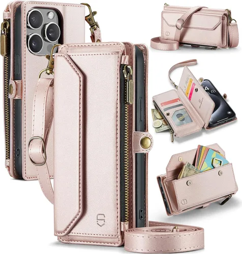 Vista 11 de Strapurs - Funda magnética desmontable para iPhone 15, color negro Compatible with Magsafe, Crossbody Wrist Strap, RFID Blocking 9-Card Holder