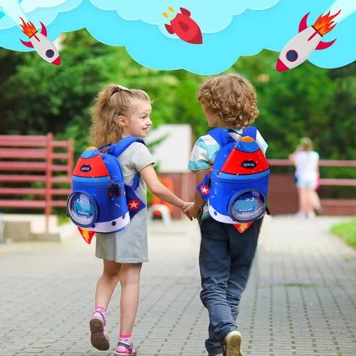 Vista 7 de Augot Mochila para niños pequeños mochila preescolar 3D linda mochila de dibujos animados para niños mini mochila escolar para niños y niñas Azul