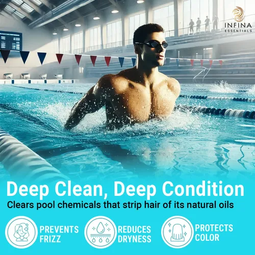 Vista 4 de INFINA ESSENTIALS Champú y acondicionador clarificante quelante para eliminación de agua dura y cloro 16 onzas líquidas Champú desintoxicante