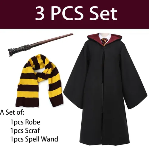 Vista 3 de Utaomld Magician Robe with Scarf Spell Wand, Wizard Cloak Halloween Christmas Witches Carnival Costumes Teens Adult Cape