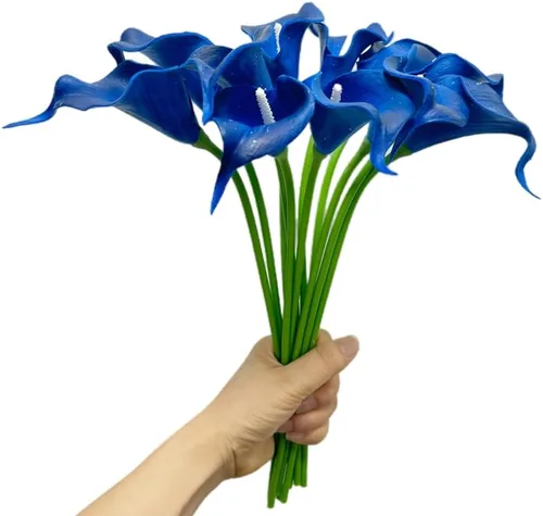 Vista 4 de 12 flores artificiales de lirio de cala, 13 pulgadas, accesorios de ramo de flores pequeñas de poliuretano de 13 pulgadas, ramo de boda de lirio