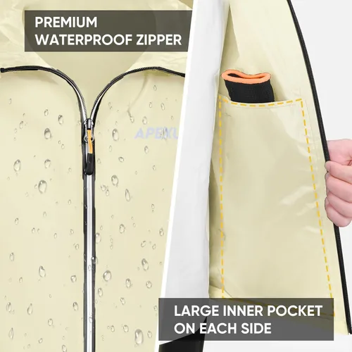 Vista 4 de APEXUP Chaqueta de lluvia empacable para hombre con cremallera reflectante, impermeable ligero, chaqueta de lluvia para hombre para deportes al aire