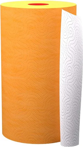 Vista 2 de Renova Toalla de papel naranja Jumbo Rollo de 2 capas 120 hojas altamente absorbentes