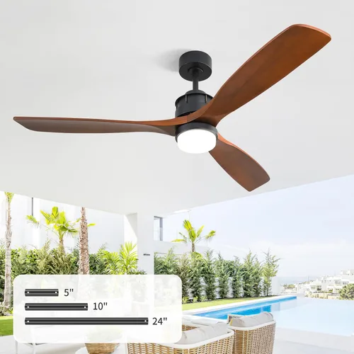 Vista 11 de CACI Mall Ventilador de techo de 60 pulgadas sin luz, ventiladores de techo para exteriores para patios sin luces, control remoto, madera maciza