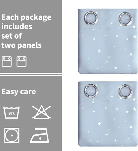 Vista 5 de BGment Cortinas opacas para dormitorio infantil, con aislamiento térmico, con ojales, estampado de estrellas plateadas, cortinas para oscurecer