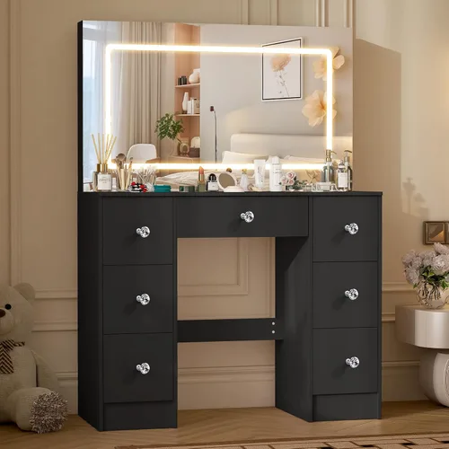 Vista 10 de Tocador blanco escritorio de maquillaje w/LED espejo deslizante taburete tocador tocador tocador