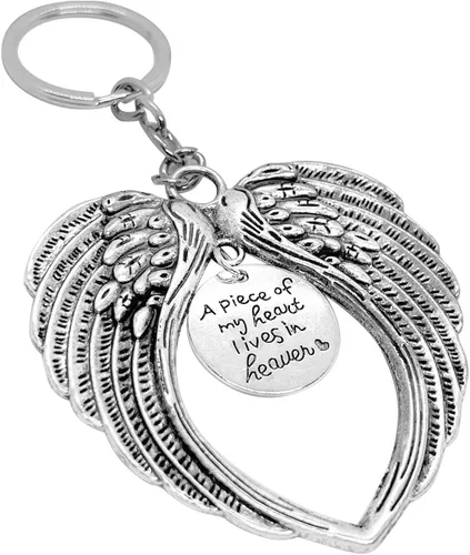 Vista 4 de PHAETON 14PCS Silver Angel Wings Charms Keychain Key Ring for Memorial Keyring Religious Gifts Memorial Decorations