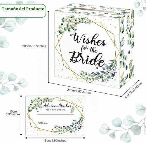 Vista 3 de Outus Caja de 51 tarjetas de boda con hojas de salvia con tarjetas de consejos, caja de tarjetas de despedida de soltera, cajas de sobre