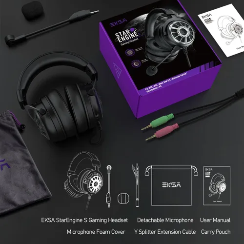 Vista 9 de EKSA Auriculares para juegos con micrófono para PS5 PS4 PC Switch Xbox One, auriculares sobre la oreja con micrófono desmontable con cancelación
