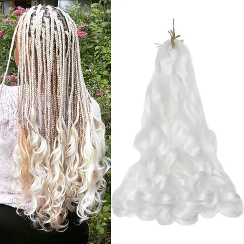 Vista 10 de Paquete de 8 paquetes de cabello trenzado francés, 18 pulgadas, cabello de ganchillo en espiral ondulado suelto para mujeres negras, preestirado