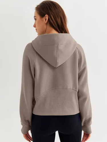 Vista 5 de WYNNQUE Sudadera corta con capucha para mujer, manga larga, forro polar, media cremallera, ropa de otoño
