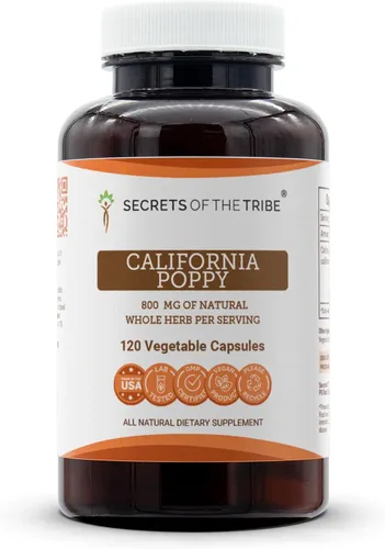 Vista 6 de Secrets of the Tribe California Poppy 60 cápsulas, 800 mg, amapola de California (Eschscholzia Californica) Hierba seca y flor (60 cápsulas)