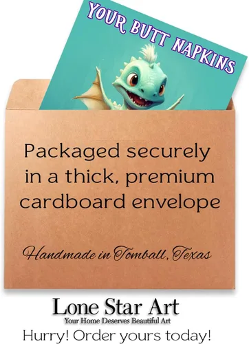 Vista 3 de Your Butt Napkins My Lady Adorable Baby Dragon Cartoon Holding a Roll of Toilet Paper - 11x14 Unframed Wall Art Print - Funny and Cute Bathroom
