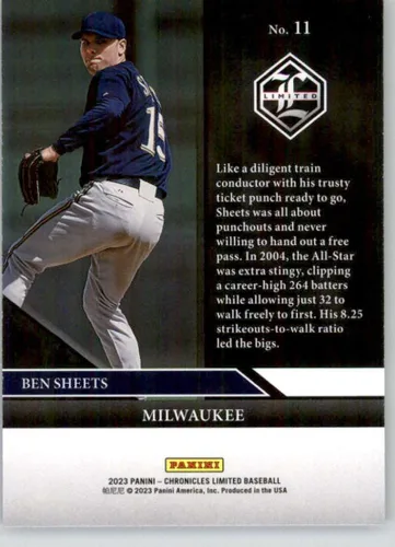 Vista 2 de 2023 Panini Chronicles Limited # 11 Ben Sheets Milwaukee Brewers Official Baseball Card in Raw (NM or Better) Condition