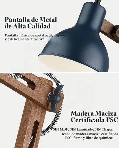 Vista 7 de Lámpara de escritorio ELYONA de madera Sapele con cargador inalámbrico mejorado, lámpara de mesa de brazo oscilante con puerto de carga USB C, luz