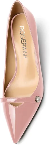Vista 3 de ROSERWISH Zapatos de vestir de tacón bajo con patente para mujer, para fiesta, sexy, para fiesta, boda, patente, gatito, zapatos de vestir de 2