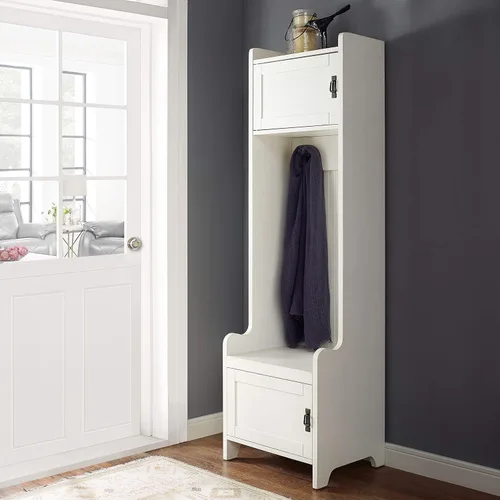 Vista 7 de Crosley Furniture Fremont - Árbol de pasillo con armarios de almacenamiento y ganchos para colgar percheros, color blanco envejecido