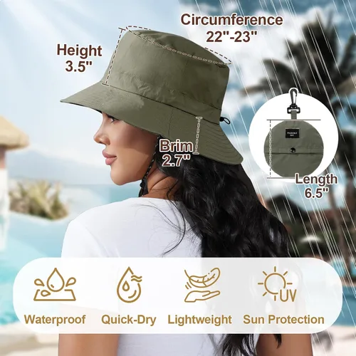 Vista 5 de Sombrero de pescador impermeable plegable para mujer, sombrero de sol con protección UV para hombre