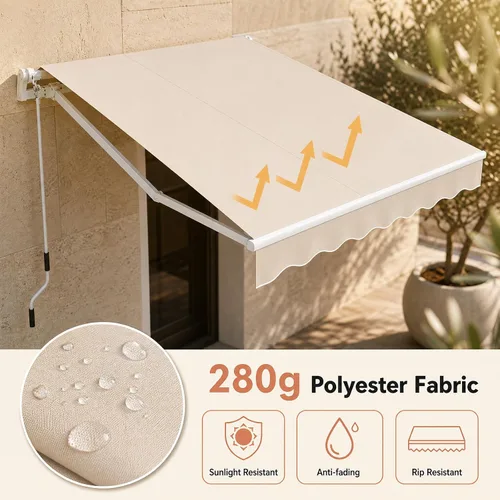 Vista 11 de Giantex Toldo retráctil para patio – Refugio solar de 8 x 6.6 pies con manivela manual fácil, estructura metálica de alta resistencia, toldo Beige