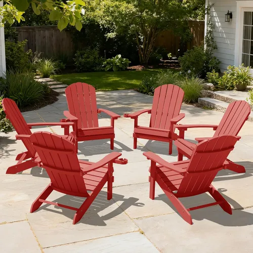 Vista 24 de YEFU Silla Adirondack de plástico resistente a la intemperie, sillas de patio con instalación fácil en 5 pasos, se ve exactamente como madera real