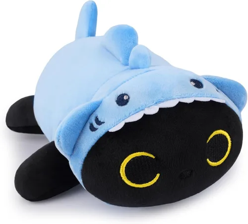 Vista 15 de Peluche de gato negro con peso, lindos animales de peluche con peso para niños, realista y suave, abrazable, regalo para niñas y niños