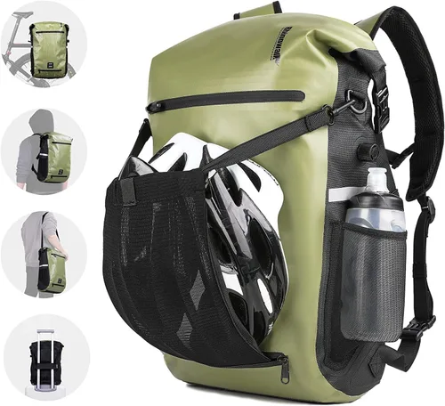 Vista 8 de Rhinowalk Bolsa de alforja para bicicleta, impermeable, 22L, bolsa de maletero trasera para ciclismo, ciclismo, viajes, equitación Negro