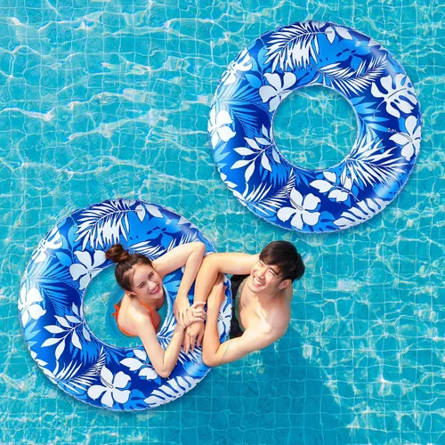 Vista 7 de Anillos de natación jumbo de 47.24 pulgadas para piscina inflable, tubo de flotación con hojas tropicales, anillo inflable para piscina para niños