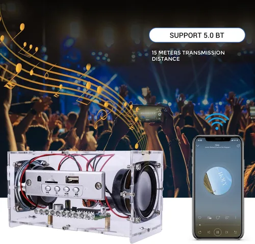Vista 3 de MiOYOOW Kit de altavoz Bluetooth DIY, mini amplificador estéreo USB, kit de soldadura con luces LED intermitentes, kit de práctica de soldadura