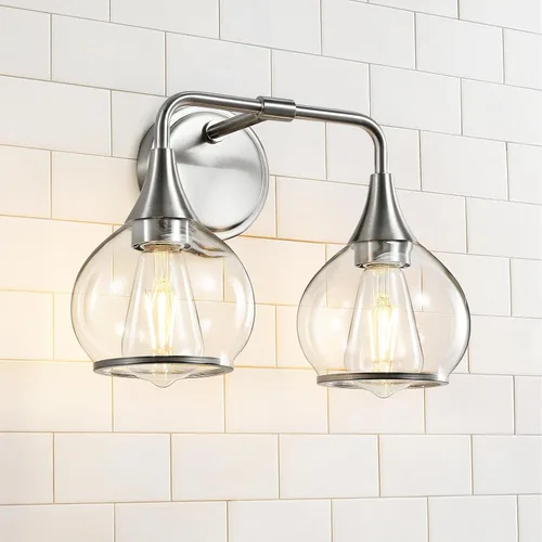 Vista 14 de Accesorios de iluminación de baño en oro cepillado, luces de tocador de 2 luces con pantalla de vidrio esmerilado blanco lechoso, lámpara de tocador