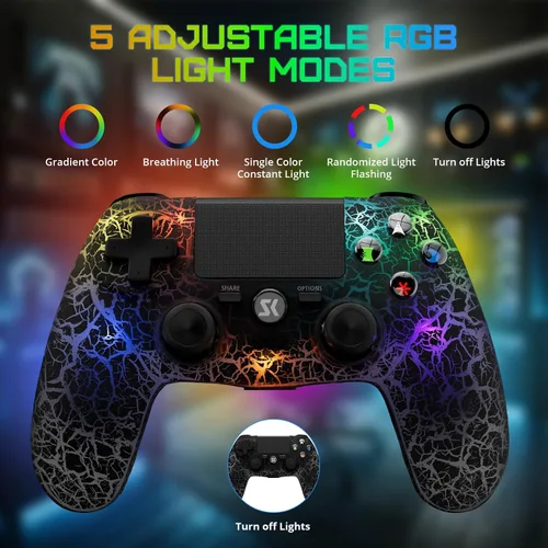 Vista 2 de CHENGDAO Controller for PS4, Wireless Controllers for PlayStation 4/Pro/Slim, Remote Control with Adjustable RGB Light/1000mAh Battery/6-Axis Motion