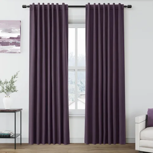 Vista 112 de Nanspring Cortinas de lino 100% opacas para dormitorio, 96 pulgadas de largo, con pestaña trasera, bolsillo para barra, aislamiento térmico, cortina