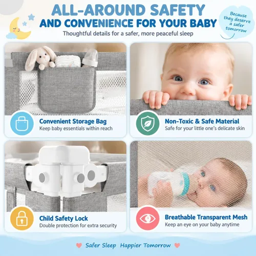 Vista 4 de Paquete de 3 rieles de cama tamaño Queen para niños pequeños, protector de riel de cama ajustable de altura especialmente diseñado para camas