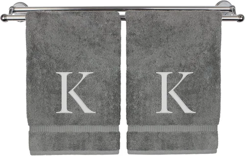 Vista 20 de Toalla de mano monogramada, regalo personalizado, juego de 2 - Toalla bordada con letra de bloque dorada - Extra absorbente 100% algodón turco