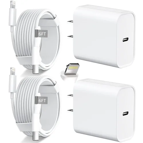 Vista 7 de DiHines Cargador rápido para iPhone 14, 13, 12, 11, cable Lightning de carga rápida de 10 pies de largo con bloque de cargador USB C de 20 W