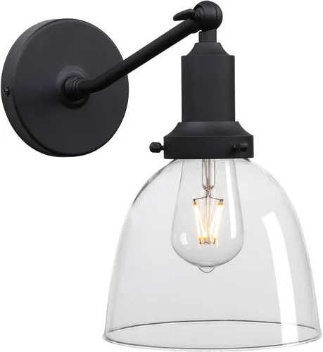 Vista 23 de PERMO Industrial Vintage Slope Pole Wall Mount Single Sconce with 6.7" Oval Dome Clear Glass Shade Antique Gold Wall Sconce Light Fixture