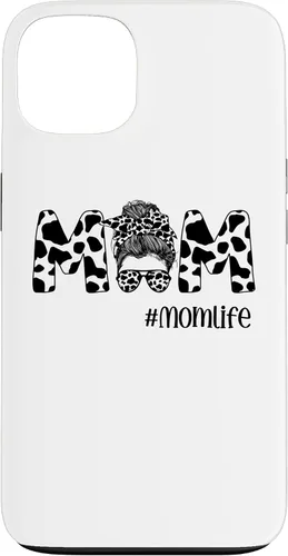 Vista 7 de iPhone 16 Funny Women Mom Life Cow Messy Bun Hair Bandana Glasses Case