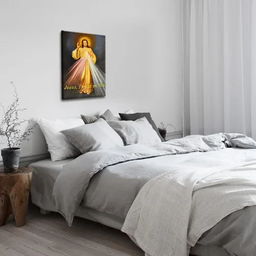 Vista 3 de Roya Art -Cuadro de la Divina Misericordia, póster de Cristo Jesús, arte de pared religioso Jesús confío en ti, obra de arte inspiradora en lienzo