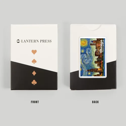 Vista 8 de Lantern Press Chicago, Illinois, Noche estrellada (52 cartas de juego, baraja de cartas de tamaño póquer con Jokers)