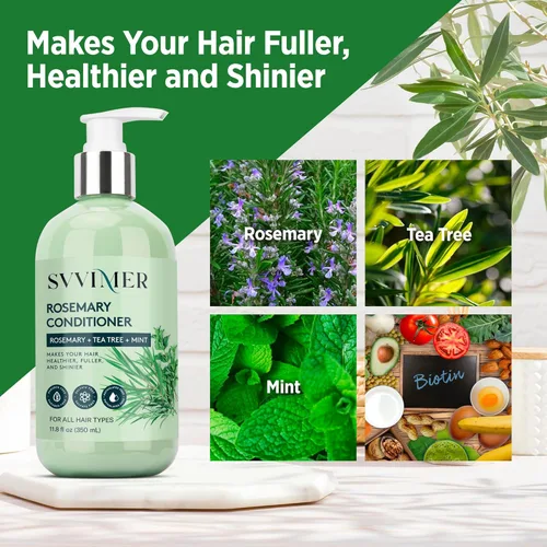Vista 4 de Svvimer Acondicionador engrosador de romero: Producto hidratante espesante con biotina para mujeres y hombres - para cabello dañado, seco y fino 350