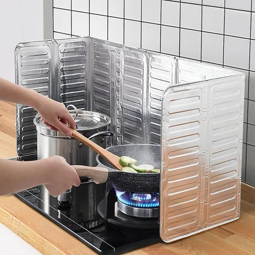 Vista 3 de 2 protectores contra salpicaduras de aceite de papel de aluminio para estufa de gas, pantalla desechable a prueba de aceite, herramienta de cocina