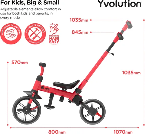 Vista 7 de Yvolution Y Velo Flippa - Triciclo convertible a bicicleta de balance 4 en 1 para pequeños de 2 a 5 años Rojo