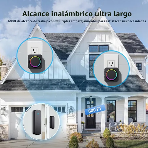 Vista 9 de Timbre de puerta, timbres de puerta cuando la puerta se abre, sensor de puerta con alarma de puerta abierta y alcance de 600 pies, 32 timbres, 5
