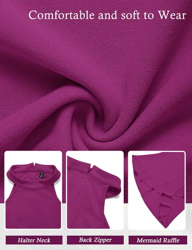 Vista 5 de MEROKEETY Vestido midi sin mangas con cuello halter para mujer, con abertura, corte de sirena, cóctel, fiesta, 2023