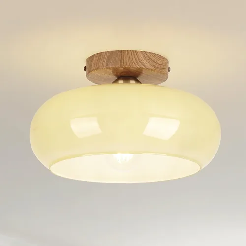 Vista 9 de Lámpara de techo de vidrio de leche blanca, iluminación de montaje al ras de 13.8 pulgadas para dormitorio, pasillo, cocina y comedor, diseño