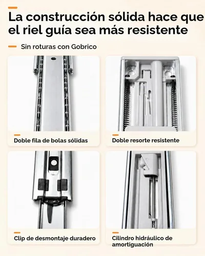Vista 3 de Gobrico Diapositivas de cajón de 22 pulgadas, cierre suave automático, extensión completa, rodamiento de bolas, guías para gabinete de cocina