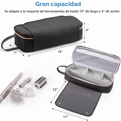 Vista 3 de Bolsa de Viaje 2EN1 para Herramientas para el Cabello con Alfombrilla Resistente al Calor para Shark Flexstyle, Planchas Planas, Alisadores Negro
