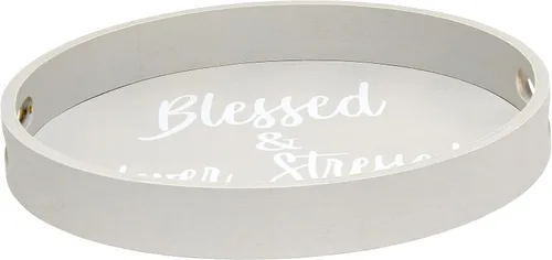 Vista 28 de Elegant Designs HG2013-GBL Bandeja de Servir Redonda de Madera Decorativa de Navidad de 13.75'' con Asas, Verde Believe Lavado verde "Believe