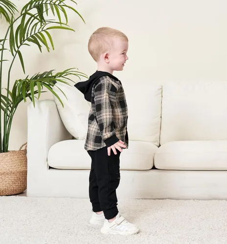 Vista 6 de Conjunto de ropa para bebés y niños pequeños, camisa con capucha y pantalones deportivos para otoño e invierno