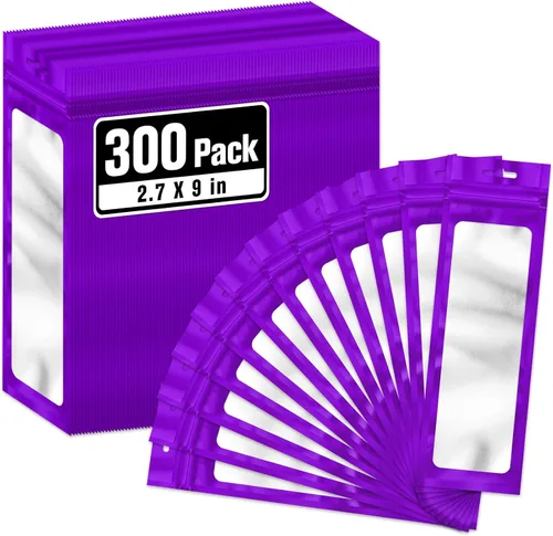 Vista 9 de ANZNKU 300 bolsas para bolígrafos, bolsas de Mylar resellables multicolor de 2.7 x 9 pulgadas, bolsas de embalaje con ventana transparente